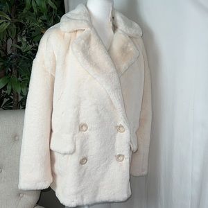 NWT Free People Faux Ivory Fur Jacket - Double Breasted - Size Small